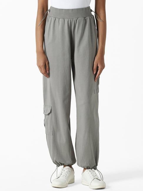 Buy Studiofit by Westside Plain Grey Elasticated Ankle Joggers for Online @  Tata CLiQ