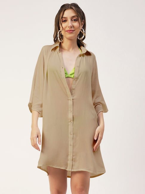 Moomaya Beige Regular Fit Shirt-image-11