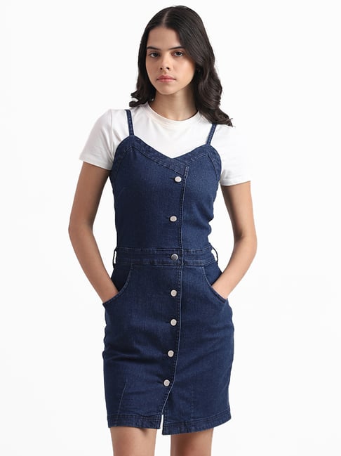 slim fit dress slacks Blue Plus Size Long Sleeve Elastic Bodycon Slim Fit Midi Denim Dress main image 0