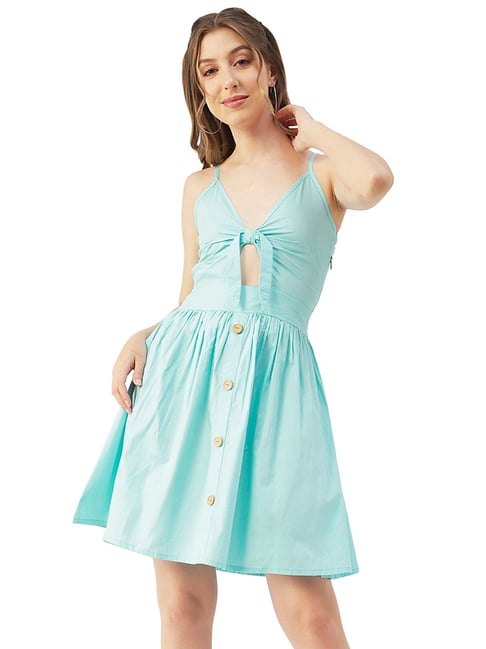 Moomaya Light Blue Fit Flare Dress