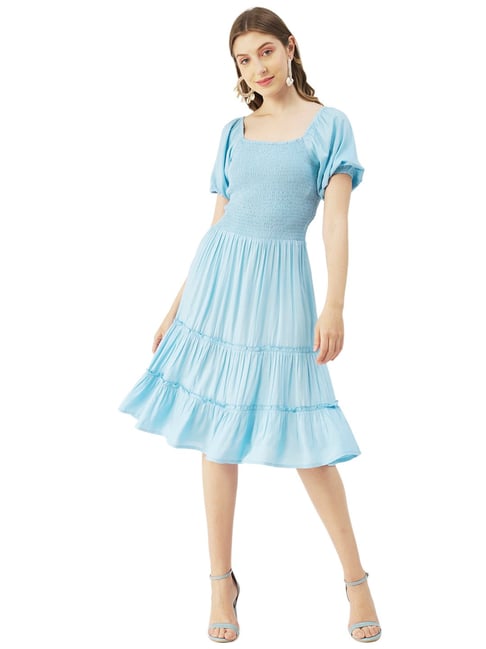 Moomaya Powder Blue Fit Flare Dress