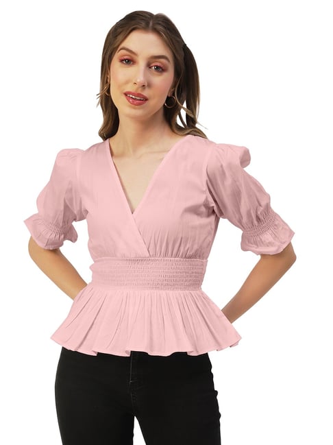 Pale pink sales peplum top