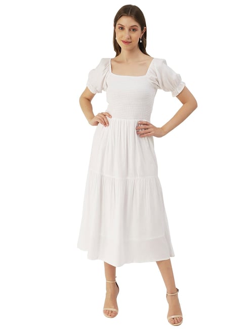 Forever New White Linen Regular Fit Midi Dress