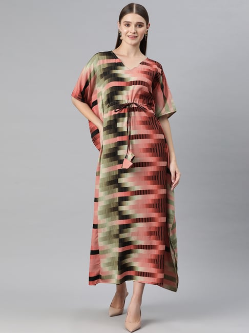 Cottinfab Multicolor Abstract Print Kaftan Maxi Dress-image-20