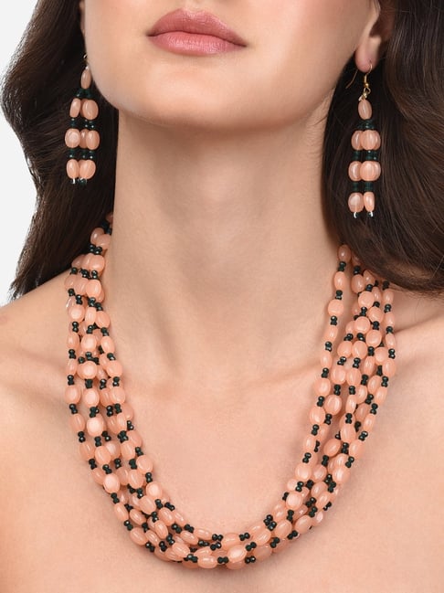 Buy Grey Beads Multi Strand Necklace With Turq, Black And White Stone In  Round And Animal Motif Online - Kalki Fashion