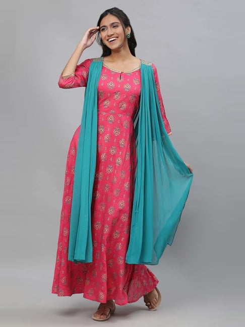 chinese dress ladies Blue Organza Silk Jacket Style Crop Top Lehenga with Attached Dupatta –  Uniqstree