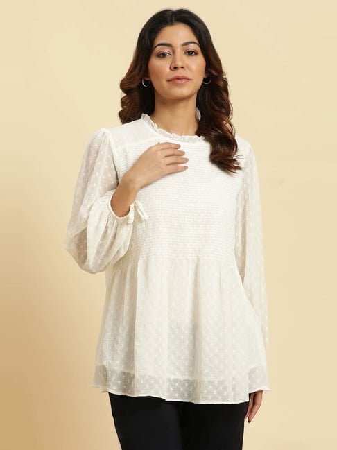 W White Self Pattern Top