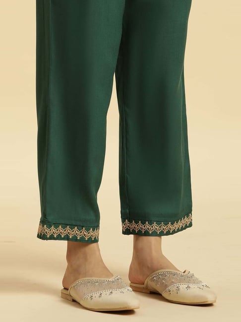 Buy W Green Embroidered Straight Pants for Women Online Tata CLiQ