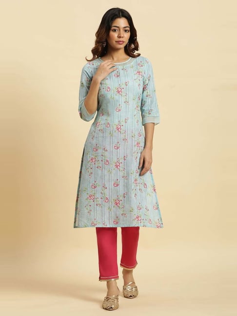 Buy W Blue Cotton Printed Straight Kurta for Women Online Tata CLiQ