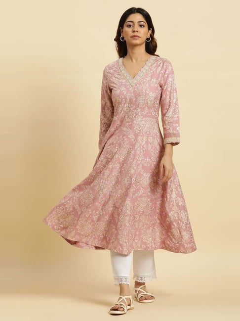 W Pink Printed Fit and Flare Kurta-picture-18