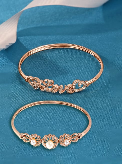 Zaveri Pearls Set of 2 Rose Gold Cubic Zirconia Brass Kada Style Bracelets - ZPFK13464-picture-13