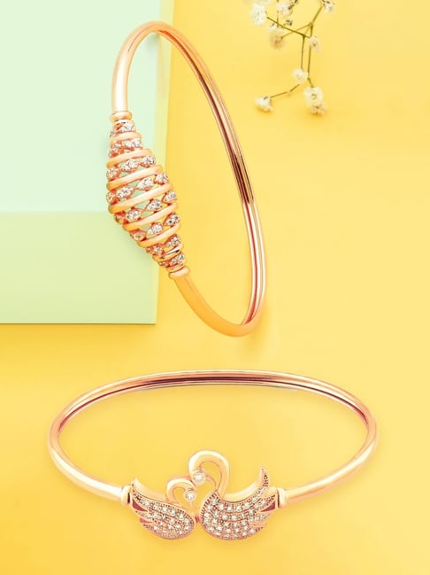 Zaveri Pearls Set of 2 Rose Gold Cubic Zirconia Brass Kada Style Bracelets - ZPFK13376-picture-34