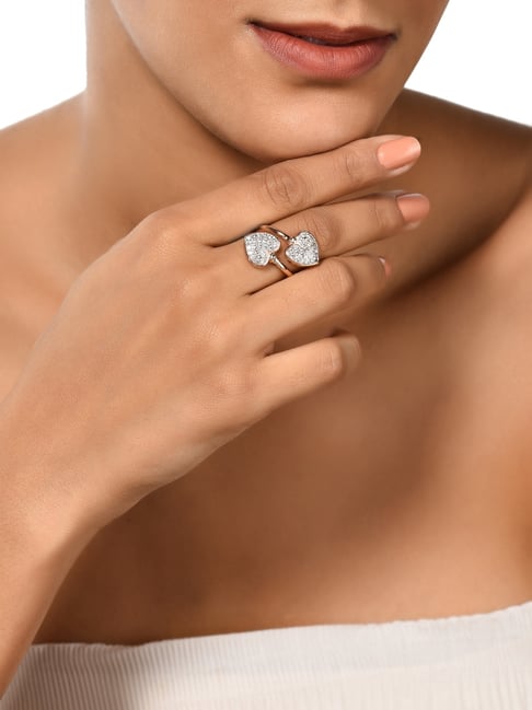 Zaveri Pearls Rose Gold Cubic Zirconia Hearts Contemporary Adjustable Ring-ZPFK10710
