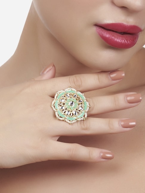 Buy Zaveri Pearls Green Gold Plated Meenakari Adjustable Finger Ring - Ring  for Women 10666084 | Myntra