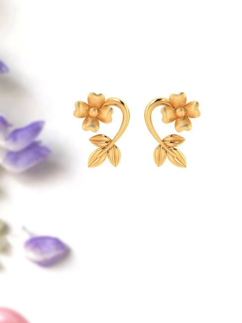 Chandra Jewellers 14k Gold Dainty Fine Leafy And Floral Patterns Stud  Earrings