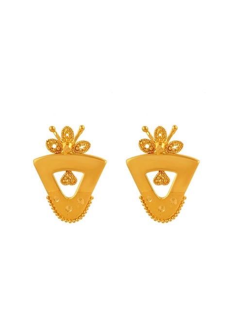 Chandra Jewellers 22k Gold Inverted Triangle Shape Leafy Details Stud  Earrings