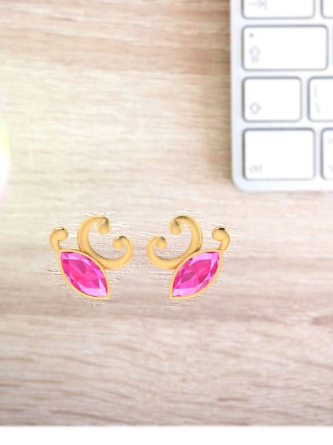 Pink CZ Tulip Rose Golden Sterling Silver Stud Earrings – Neshe Fashion  Jewelry