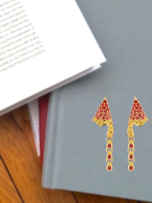 P.C. Chandra Jewellers 14k Gold Unique Shaped Gorgeous Red Stones Dangler Earrings-picture-15