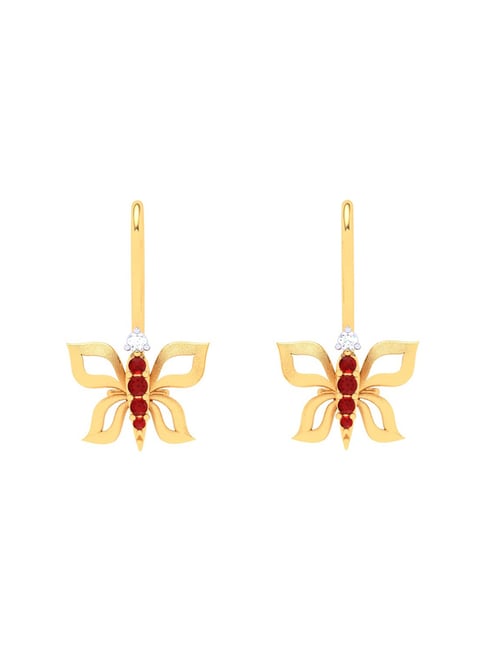 P.C. Chandra Jewellers 22k Gold Butterfly Shape Red And White Stone Drop Earrings-picture-29