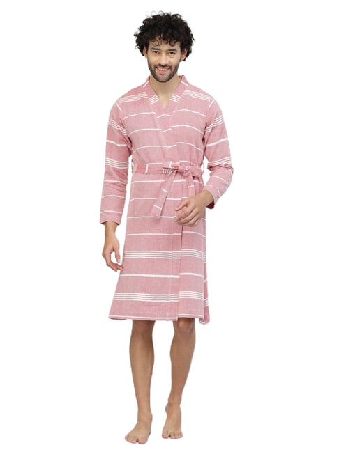 Klotthe Stripes Red & White 210 GSM Cotton Bath Robe with Belt-image-19