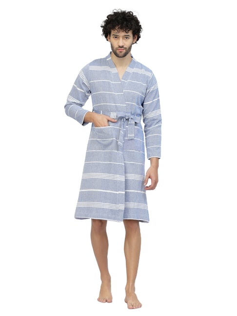 Authentic Hotel and Spa Navy Blue Unisex Turkish Cotton Waffle Weave Terry Bath  Robe with White Script Monogram G S/M - Walmart.com