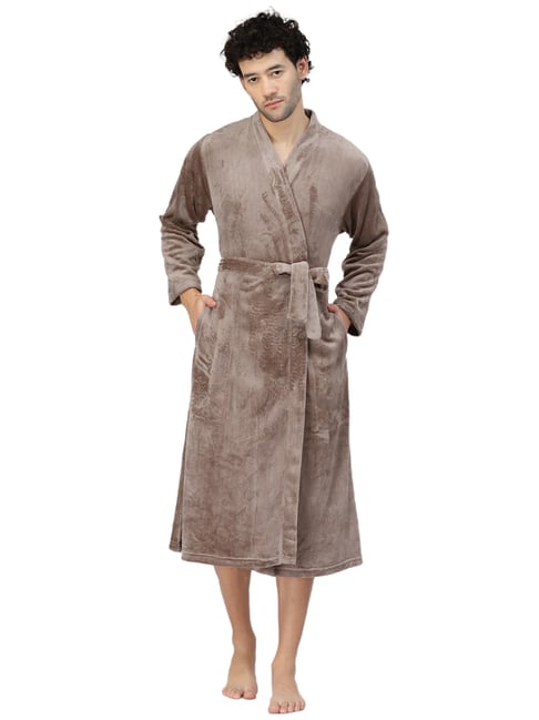 Klotthe Embellished Brown 210 GSM Cotton Bath Robe with Belt