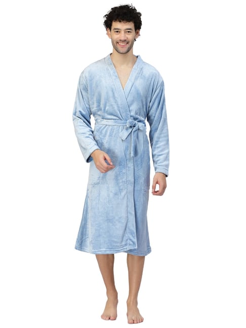 Klotthe Embellished Blue 210 GSM Cotton Bath Robe with Belt