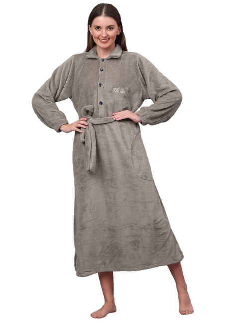 Klotthe Embellished Beige 210 GSM Cotton Bath Robe with Belt