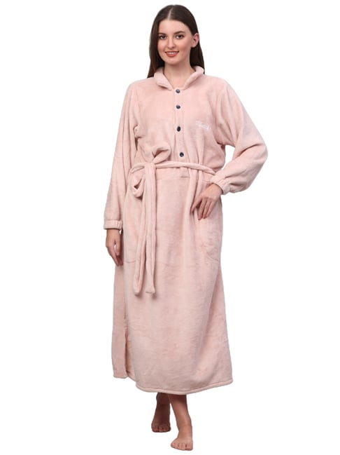 Klotthe Embellished Pink 210 GSM Cotton Bath Robe with Belt