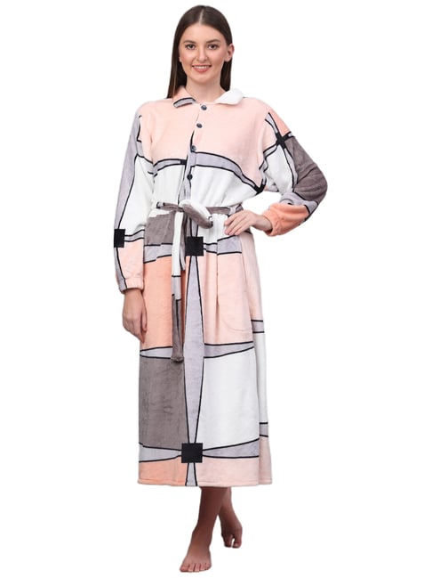 Klotthe Printed Multicolor 210 GSM Cotton Bath Robe with Belt