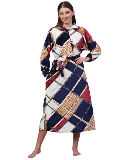 Klotthe Printed MultiColor 210 GSM Cotton Bath Robe with Belt