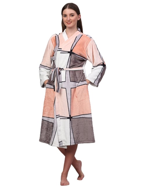 Klotthe Printed Multicolor 210 GSM Cotton Bath Robe with Belt