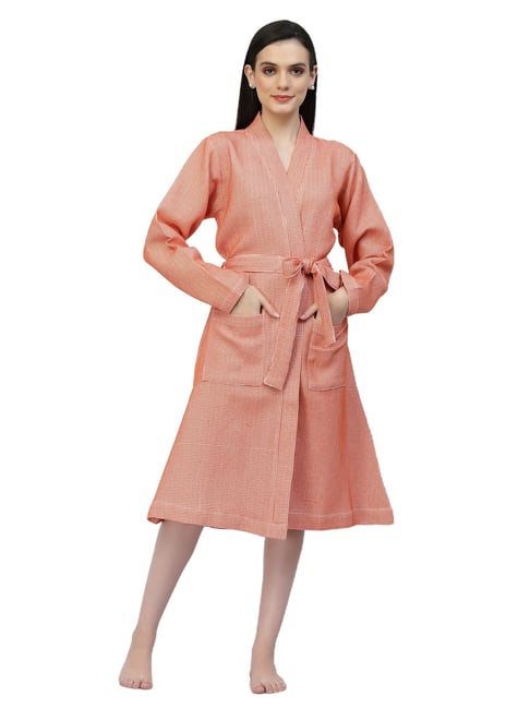 Klotthe Textured Orange 210 GSM Cotton Bath Robe with Belt