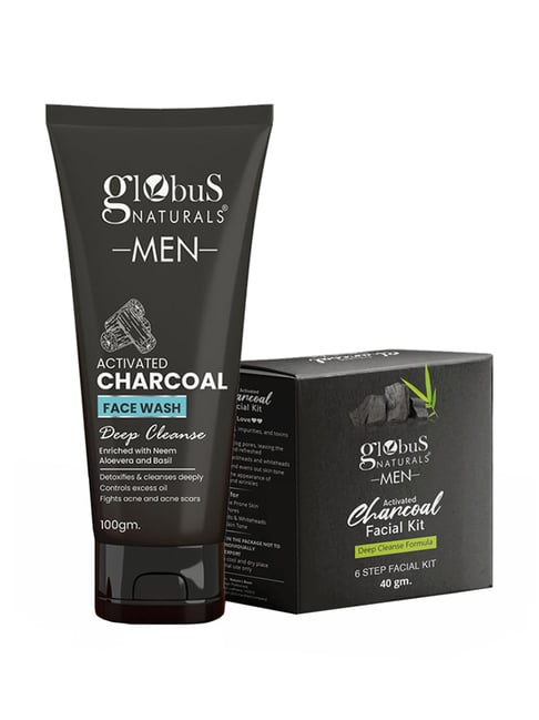 Globus Naturals Men Activated Charcoal Face Wash & Facial Kit Combo