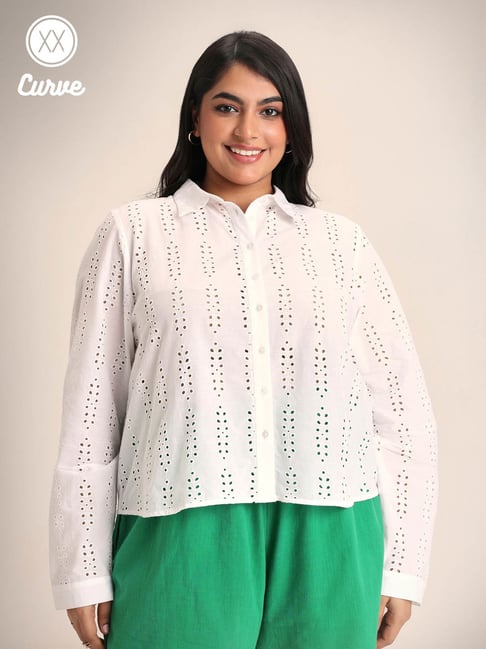 Buy Twenty Dresses Curve White Embroidered Shirt for Women's