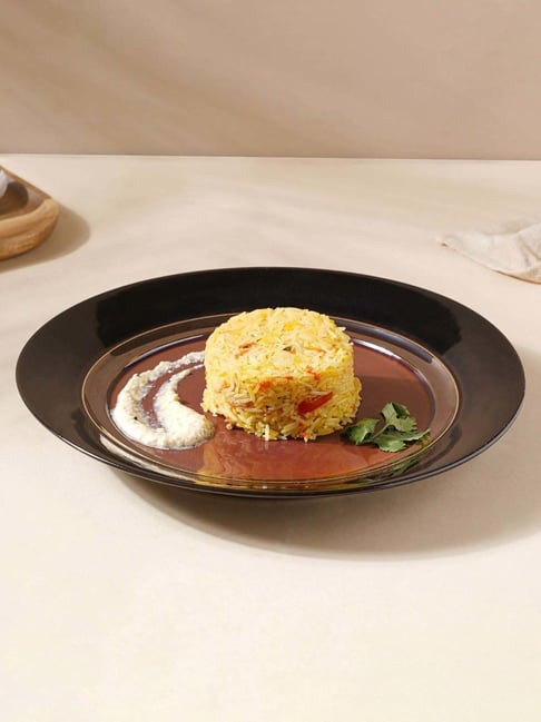 Nestasia Black Brown Food-Safe Glazed Ceramic Dinner Plate,  Microwave-Safe, 11-inch