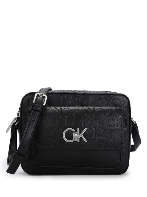 CALVIN KLEIN Black Logo Flap Medium Camera Bag