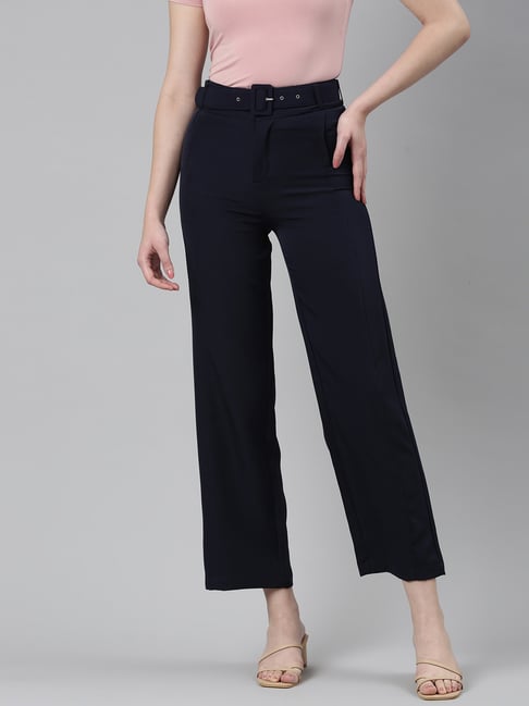 showoffff SHOWOFF Navy Straight Fit Mid Rise Trousers-picture-36