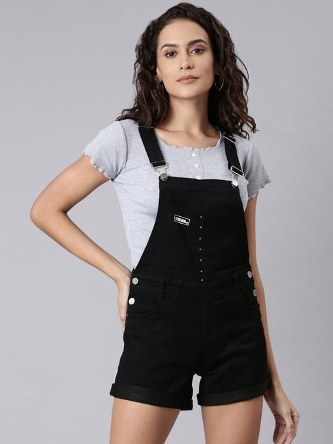 Buy FOREVER 21 Blue Washed Denim Dungarees - Jumpsuit for Women 1203277 |  Myntra