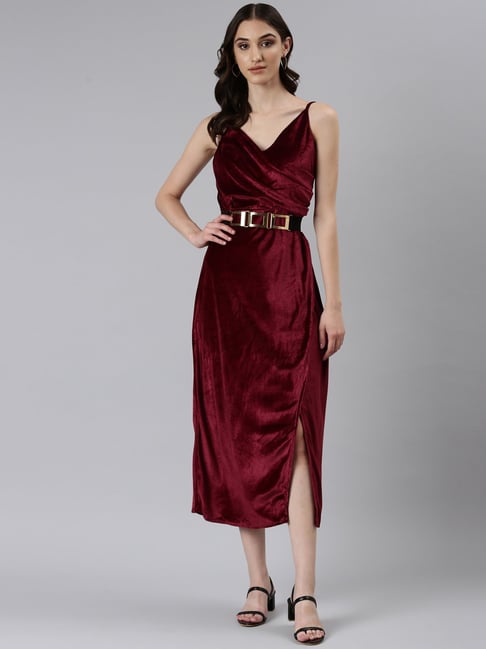 Buy Burgundy Buttoned Simi-Formal Dress for Women Online in India