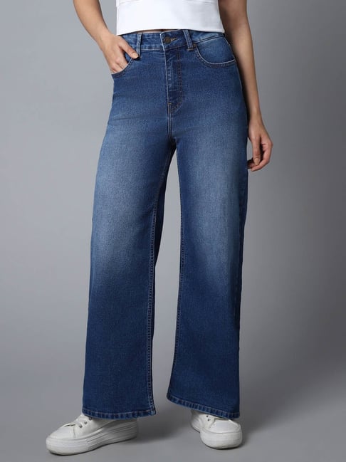 Buy Reserved women high waist denim jeans navy blue Online | Brands For Less