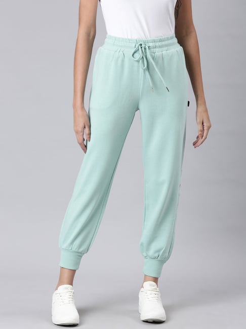 Buy SHOWOFF Sea Green Cotton Blend Regular Fit Mid Rise Joggers