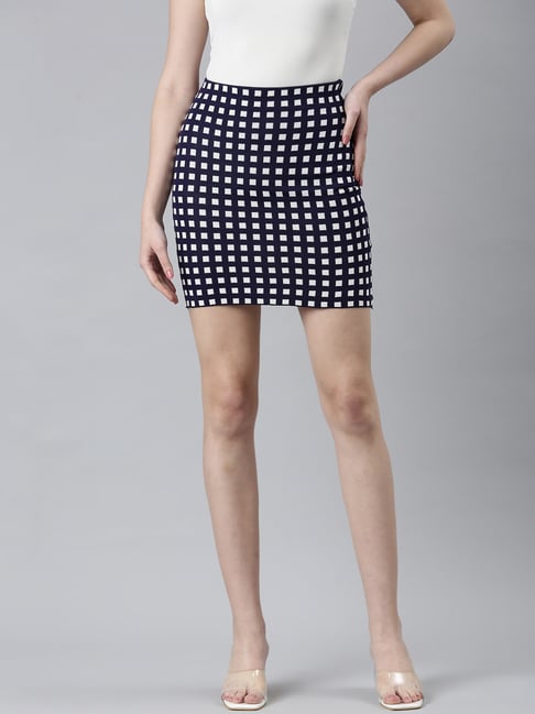 showoffff SHOWOFF Navy & White Checks Skirt-picture-11