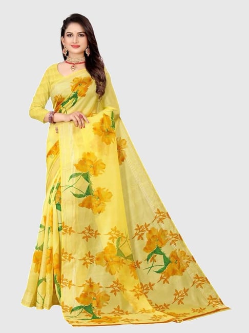 Yellow - Floral - Sarees: Shop online Sarees