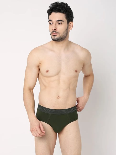 Buy UnderJeans by Spykar Dark Grey & Olive Briefs - Pack of 2 for