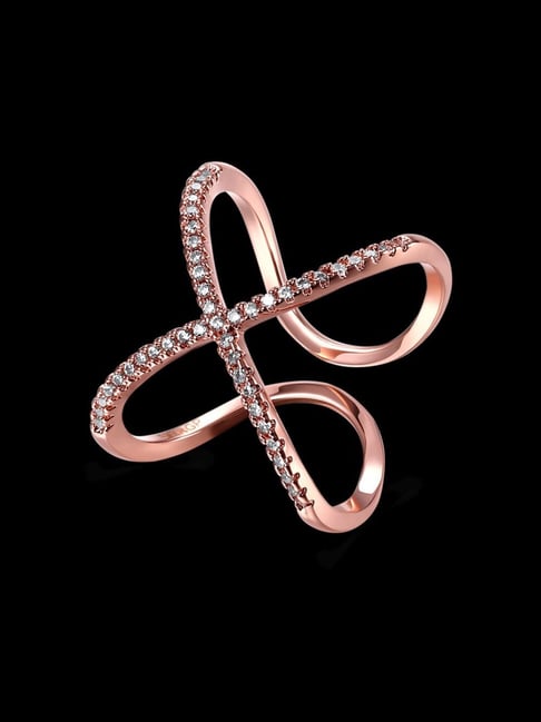 YouBella Stylish and Trendy Rose-Gold Tone White Cocktail Rings