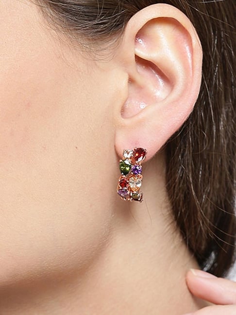 YouBella Multicoloured Gold-Plated Circular Stone-Studded Stud Earrings-picture-47