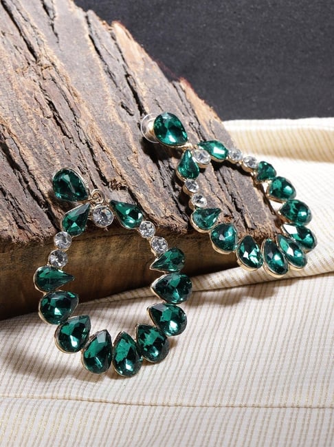 Buy YouBella Green Stone-Studded Oval Chand Bali Earrings Online