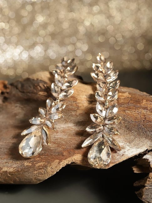 Buy Gold Plated American Diamond Leaf Shaped Earrings by Naintara Bajaj  Online at Aza Fashions.