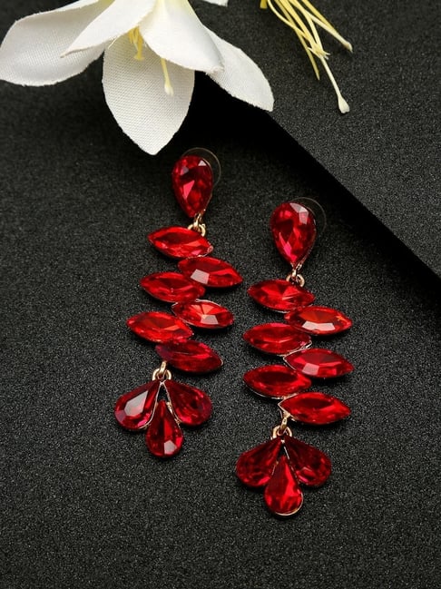 Nine West Long Dangle Red Sparkle Earrings Festive Holiday | eBay